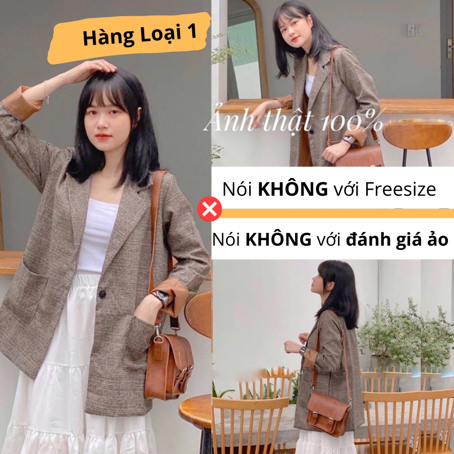 Áo blazer dạ kẻ 2 lớp, áo khoác blazer nữ dài tay phong cách hàn quốc có size