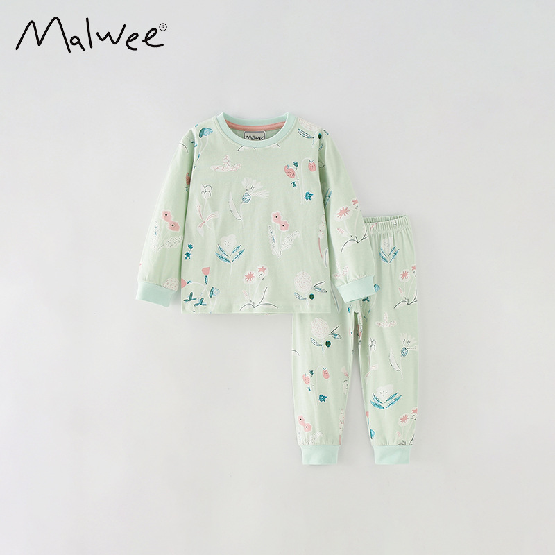 Bộ Malwee bé gái mùa thu xanh hoa
