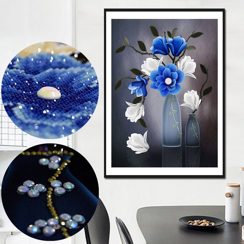 Tranh đính đá 5D Bình hoa nghệ thuật - Kích thước : 56x75cm