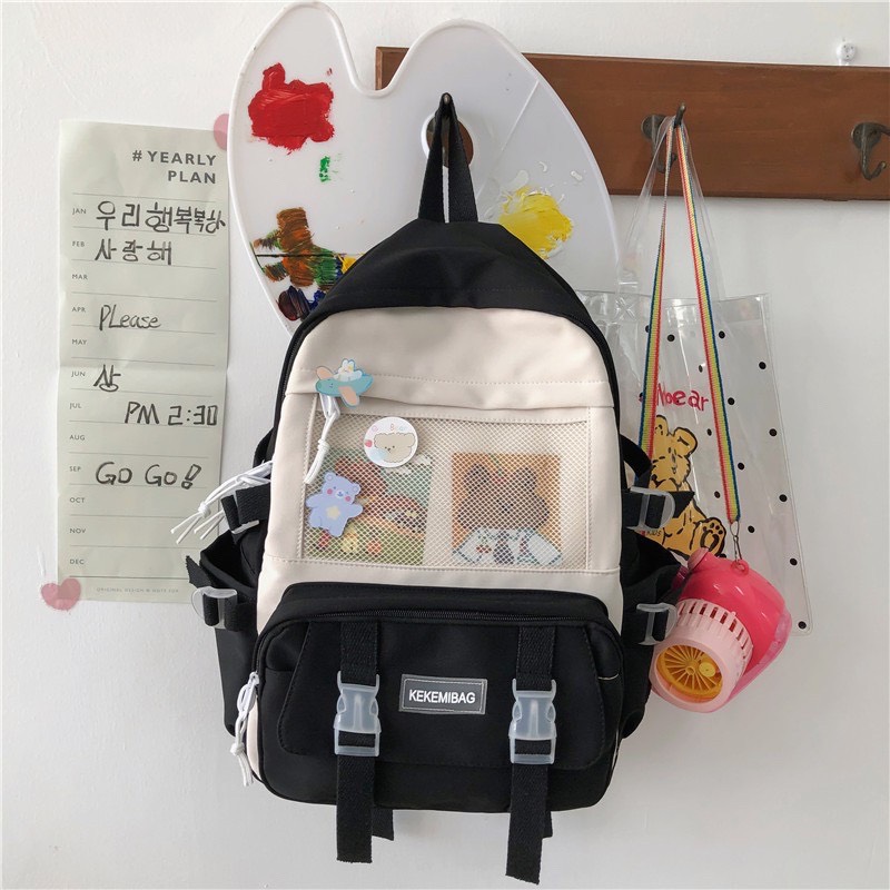 Balo nữ ulzzang chất liệu bố canvas chống thấm nước tặng kèm sticker