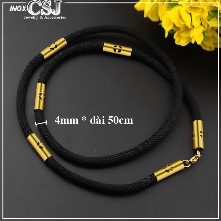 DÂY CHUYỀN DÙ ĐEN BỌC INOX MẠ VÀNG HÌNH KIM TIỀN cầu may mắn tài lộc, đẹp mà chất