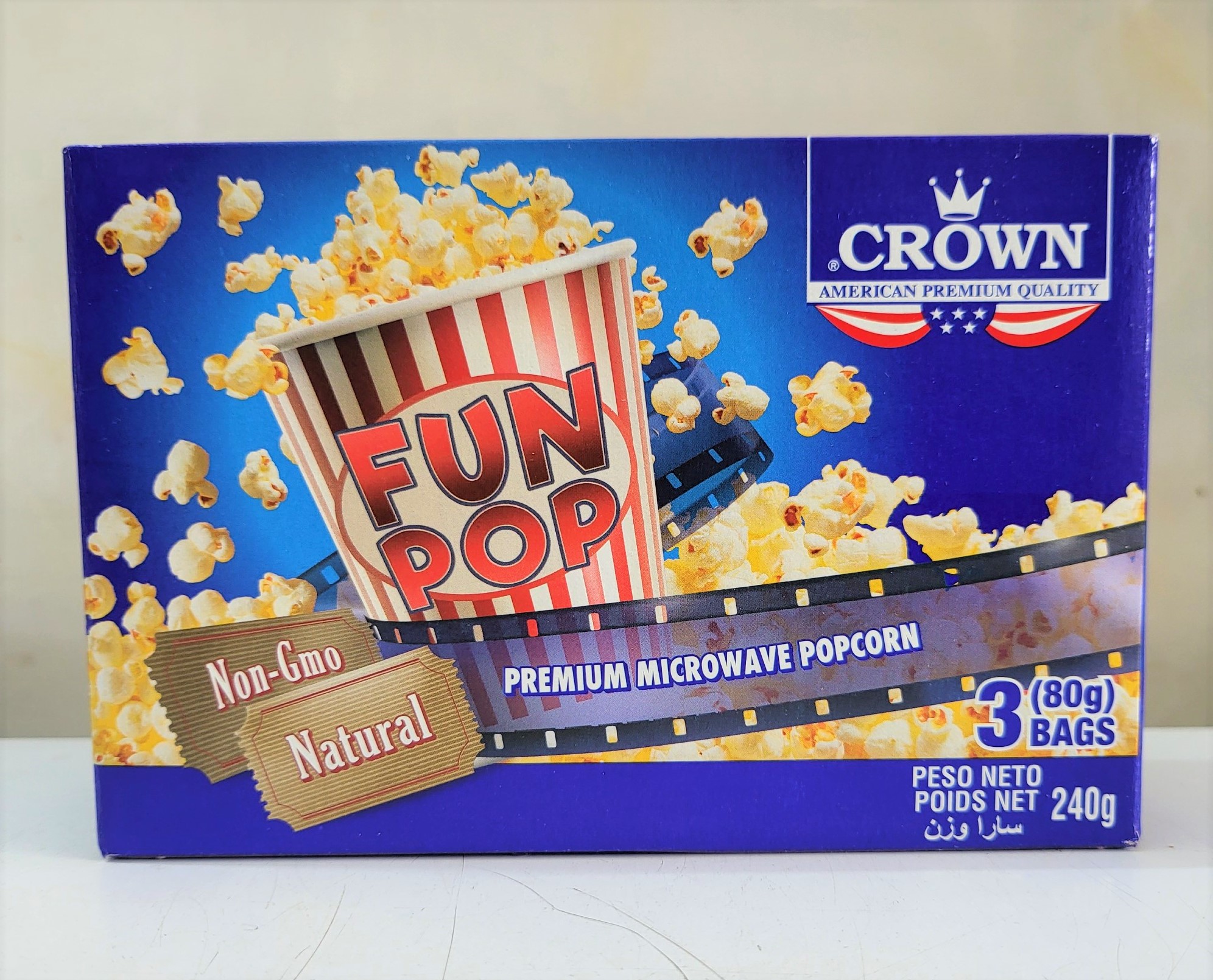 [Hộp 240g – VỊ TỰ NHIÊN] BẮP NỔ (BỎNG NGÔ) [USA] CROWN Natural Premium Microwave Popcorn (halal) (tgc)