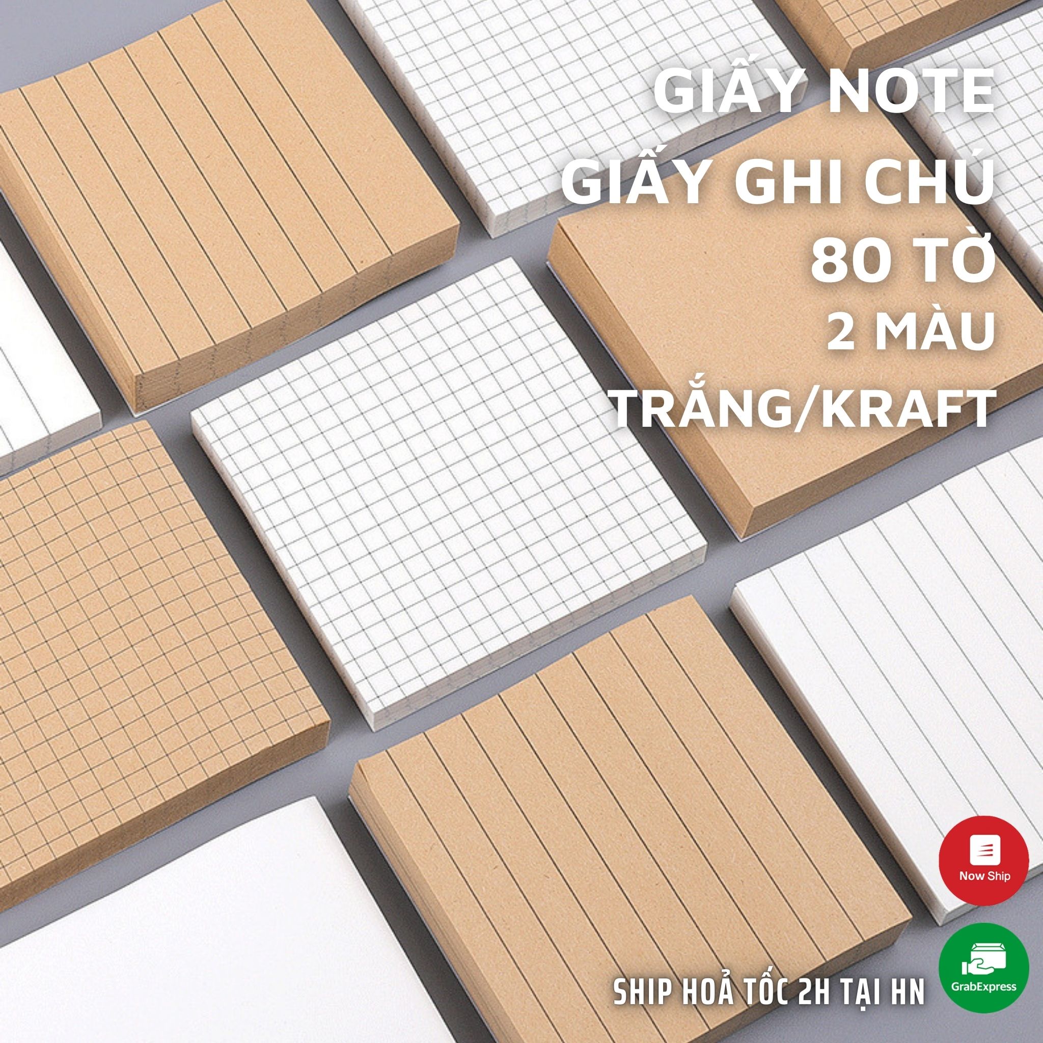 Giấy note tập 80 tờ - giấy ghi chú Kraft/white - Giấy trơn/ Kẻ ô/ Kẻ ngang