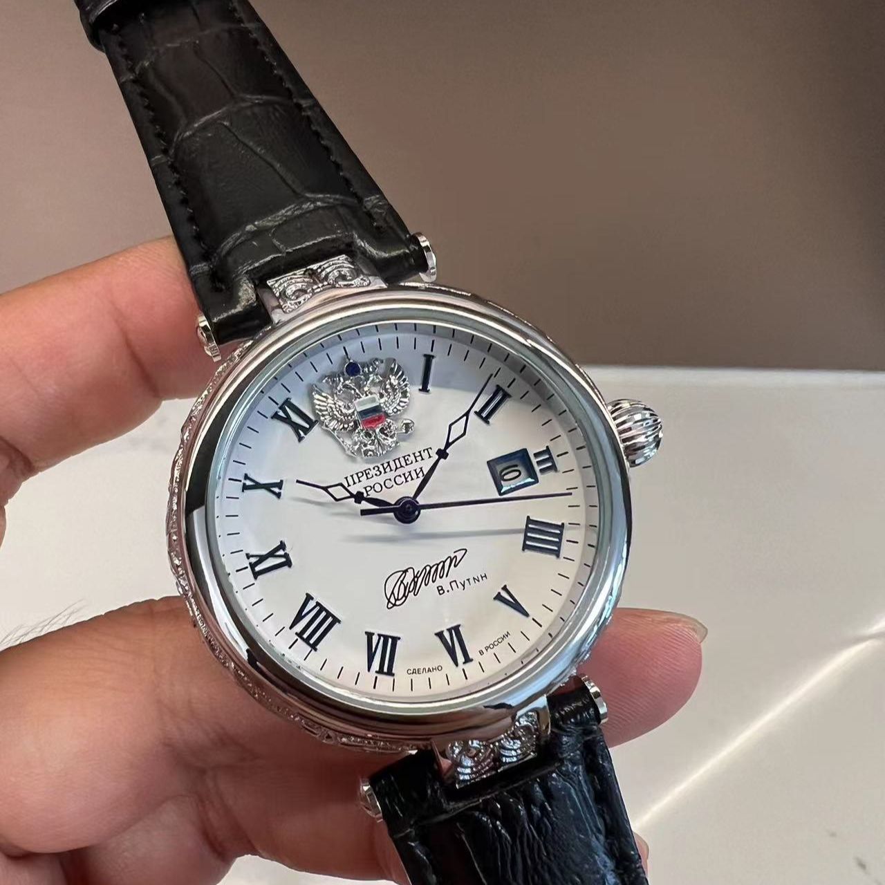 Đồng hồ nam Nga President chữ ký Putin bạc đúc 925size 40mm