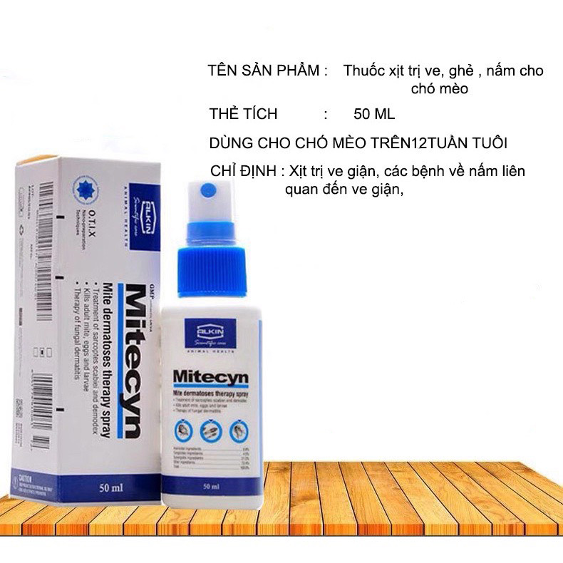 Xịt diệt ve giận cho chó mèo Mitecyn, xịt hết nấm do ký sinh trùng, giận gây ra
