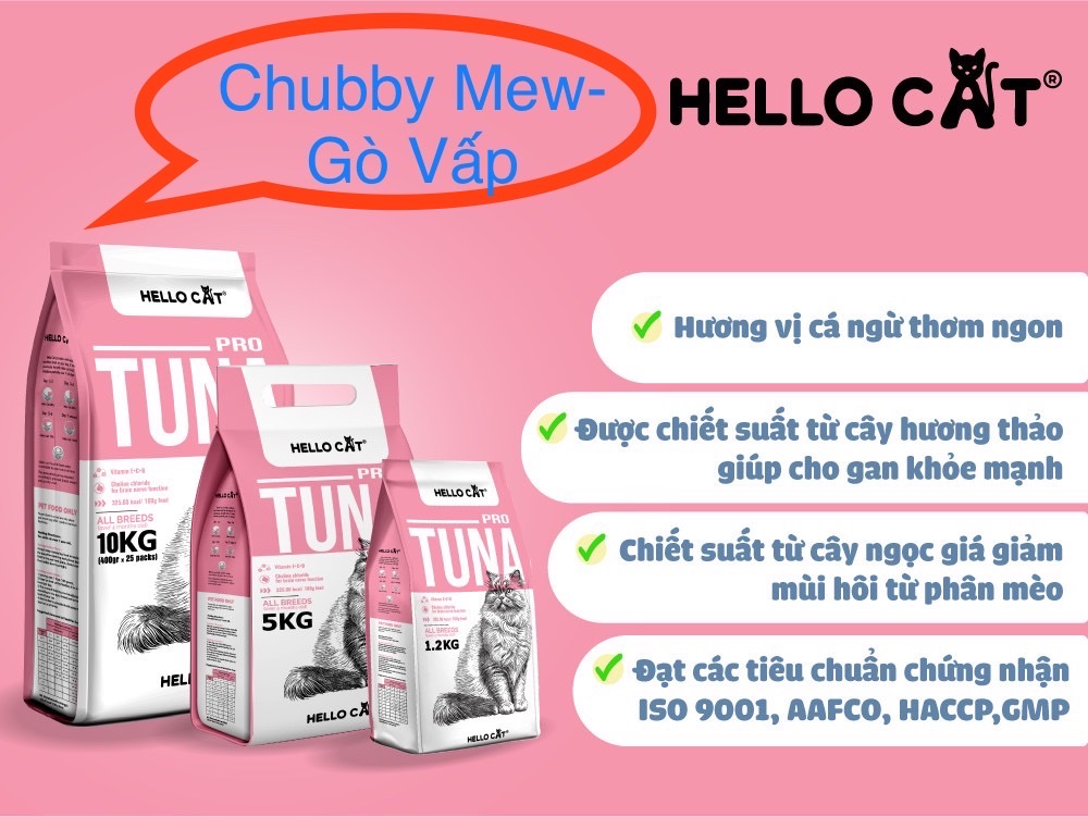 Thức ăn hạt khô cho mèo HELLO CAT gói 1.2kg tặng lon pate 160g- Petshop Chubby Mew
