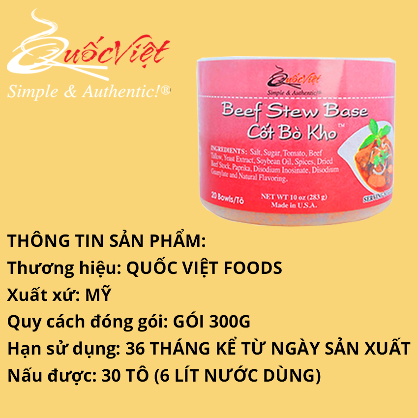 Gia vị nấu bò kho chuẩn vị Cốt Quốc Việt 300g Quốc Việt Foods, USA