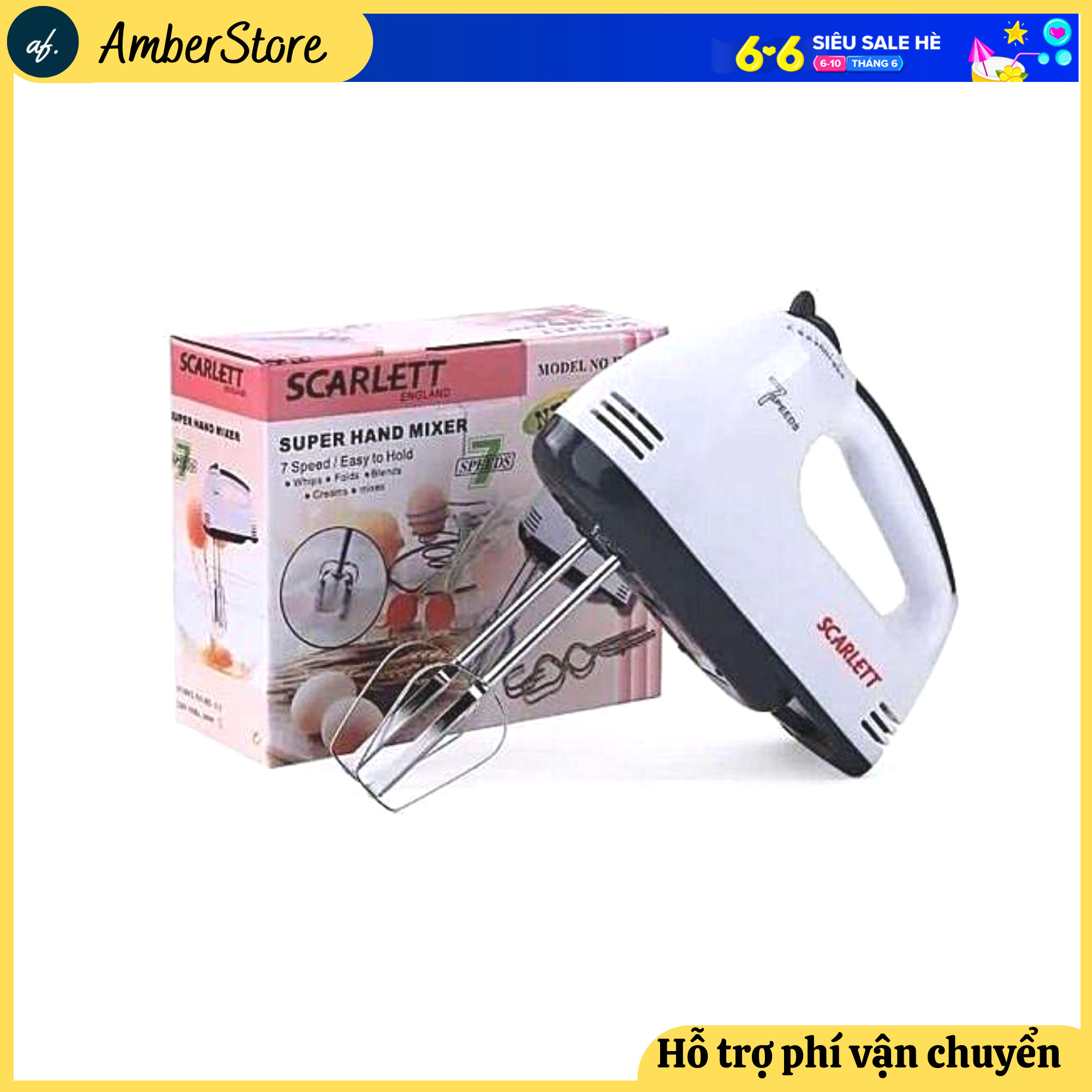 Máy đánh trứng - Máy làm bánh - Máy Đánh Trứng Cầm Tay Cao Cấp Scarlett - 7 Cấp Tốc Độ 180W - Tiện dụng cho các bà Mẹ đánh trứng, làm bột, làm kem - Bảo Hành 1 đổi 1 tại AmberStore.02