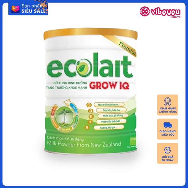 Sữa bột ecolait grow iq - nội địa việt nam chính hãng - hộp 900g