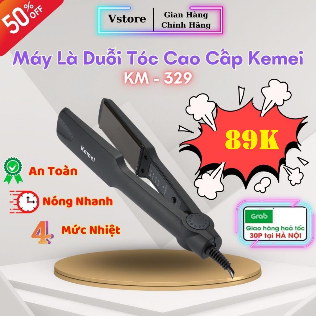 [Quà Tặng 20k] Máy Làm Thẳng Tóc Máy ép thẳng tóc  Máy duỗi tóc đa năng 4 Mức Chỉnh Nhiệt Kemei KM 329 tạo kiểu tóc mini, máy ép tóc mini, máy làm tóc mini, máy làm xoăn tóc mini