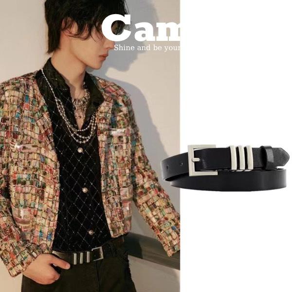 Thắt lưng da nam nữ 3 sọc slr cao cấp, dây nịt unisex hàn quốc màu đen bản nhỏ 2.3cm - camcamvintage