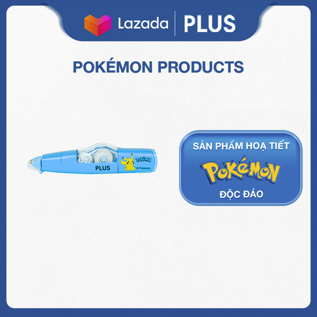 Combo 2 bút xóa kéo, băng xóa kéo, bút xóa giấy plus mr họa tiết pokemon - thiết kế dễ sử dụng, có nắp bảo vệ đầu kéo