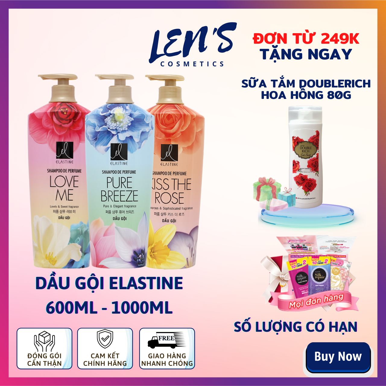 [TẶNG QUÀ ĐƠN TỪ 249K] Dầu gội Elastine Hương Nước Hoa 1000ML - 3 mùi hương - chai siêu to