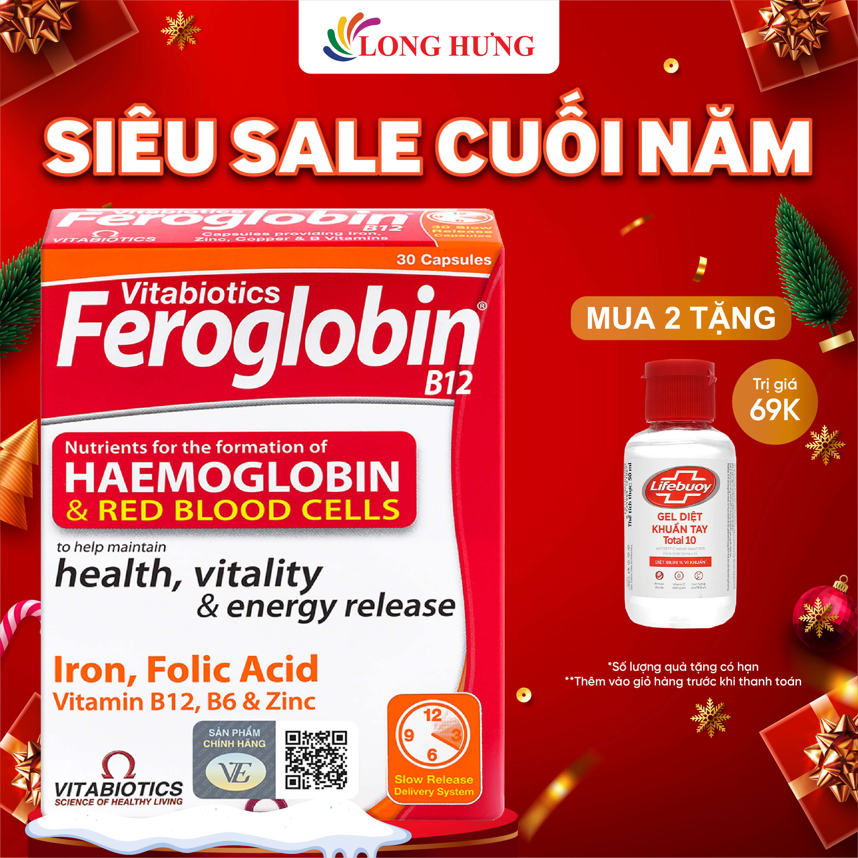 Viên uống Vitabiotics Feroglobin B12 bổ sung sắt 30 viên