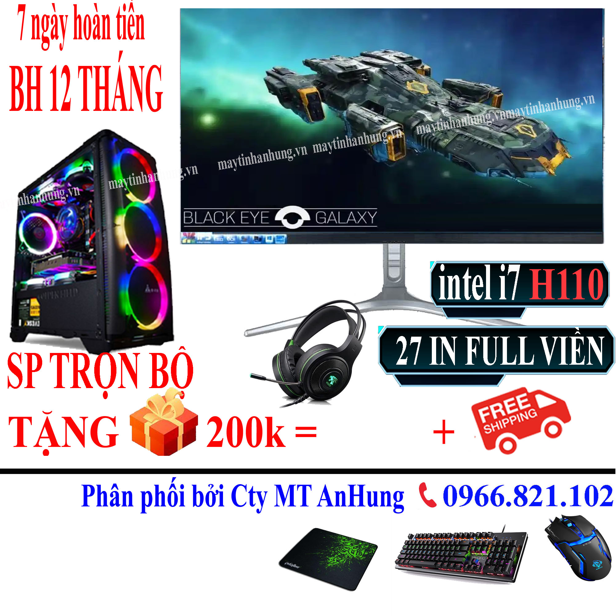 Bộ máy tính CAO CẤP i7 7700 màn 27 IN Tràn Viền Maxetting Game lol, cf, fifa online, đế chế, pubg, gata5, genshin impact...