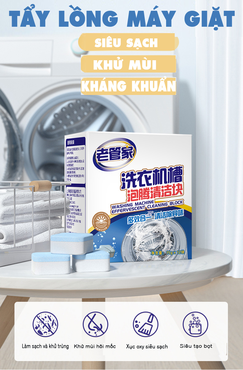 Tẩy Lồng Máy Giặt Công nghệ mới giúp Diệt khuẩn, Tẩy Chất Cặn Lồng Máy Giặt Hiệu Quả, làm sạch sâu hơn, đơn giản gọn gàng tiện lợi