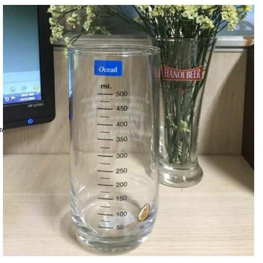 Bộ 2 ly thủy tinh cốc thủy tinh chia vạch ocean 500ml Thái Lan cao cấp đong nước đong sữa thức uống nóng