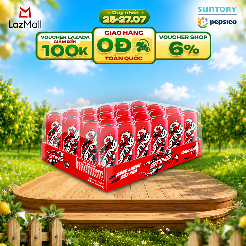 Thùng 24 Lon Nước Tăng Lực Sting Dâu (320ml/lon)