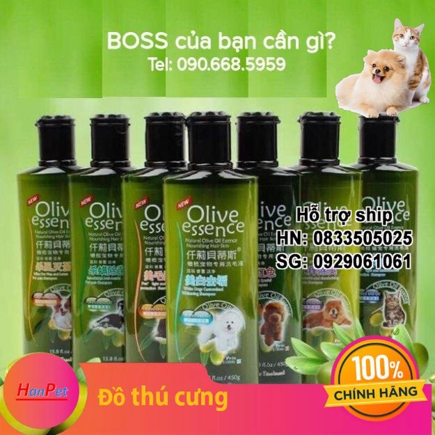 Hanpet SỮA TẮM CHO THÚ CƯNG CHÓ MÈO Olive Essence Chai 450ml