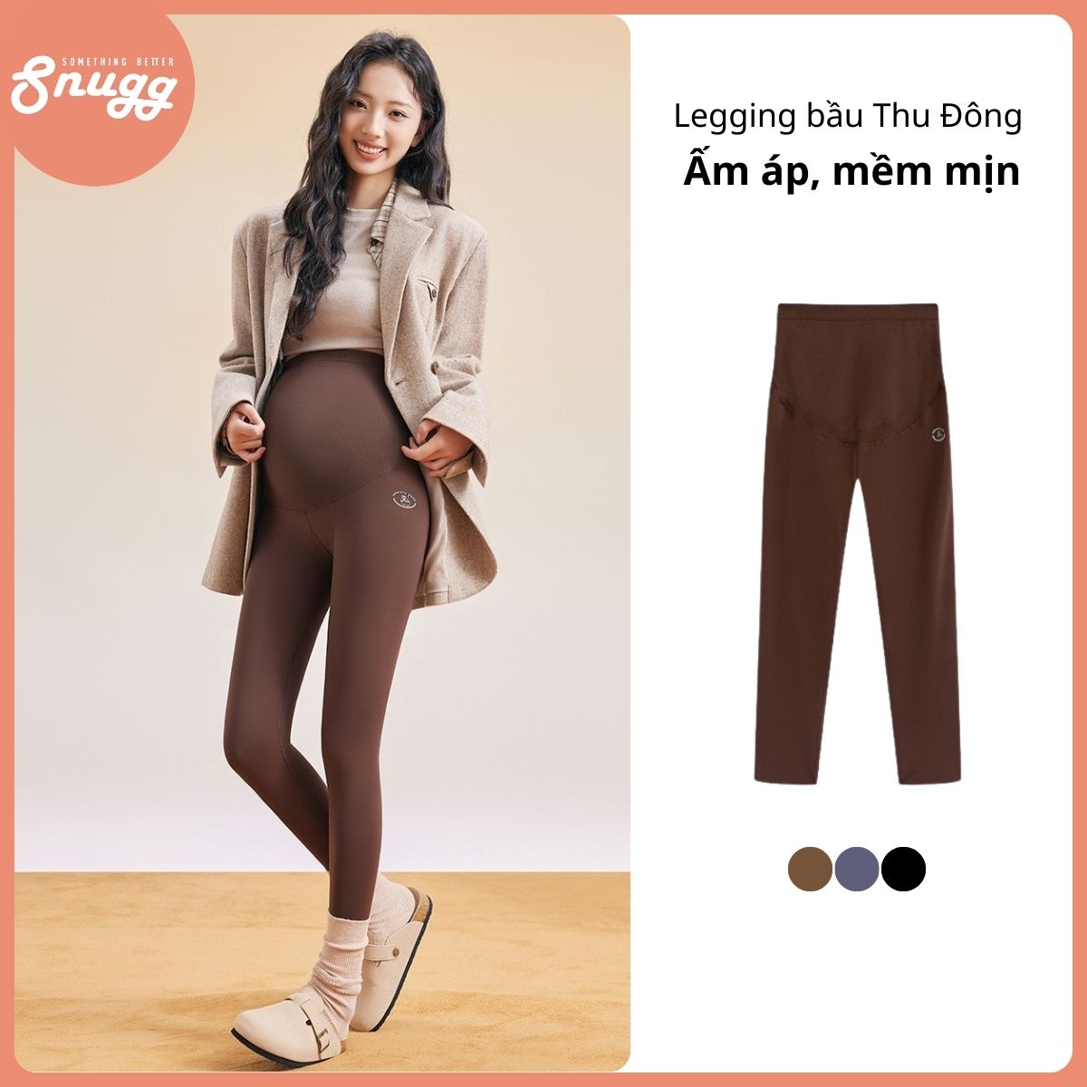 Quần legging bầu vận động thu đông ấm áp, mềm mịn, đàn hồi Snugg - SNU