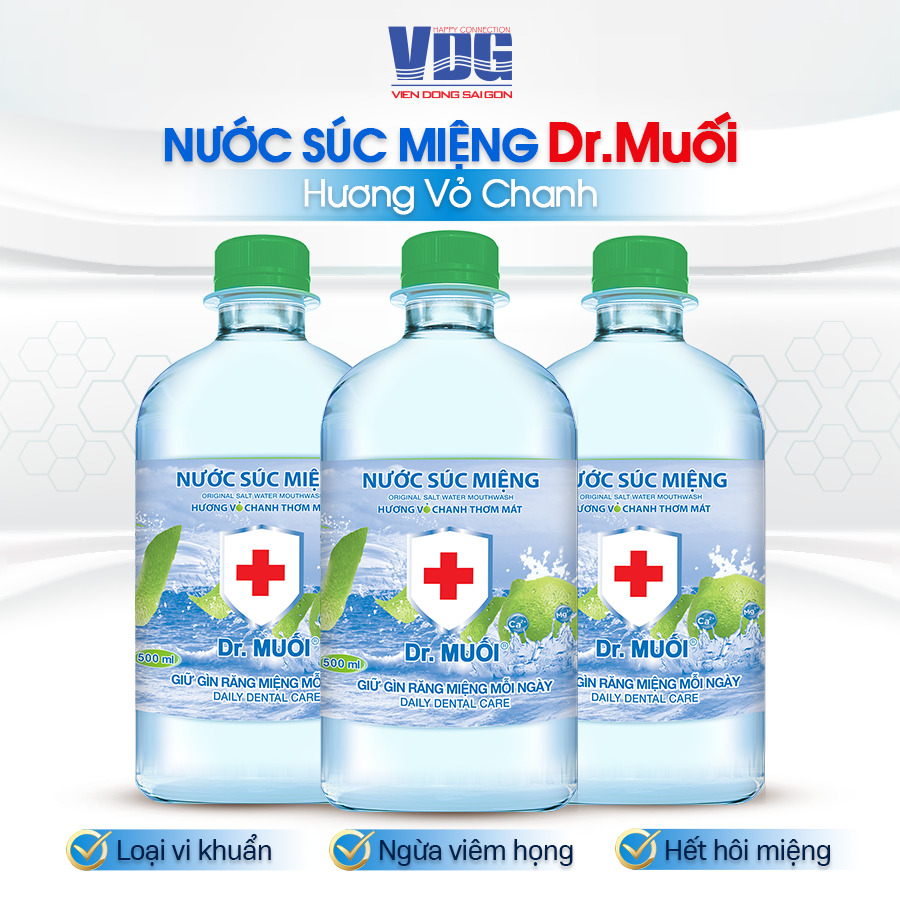 Nước súc miệng Dr. Muối hương vỏ chanh - 500ml - Ngừa viêm họng, sâu răng, loại vi khuẩn, trắng răng, hết hôi miệng - Vien Dong Sai gon