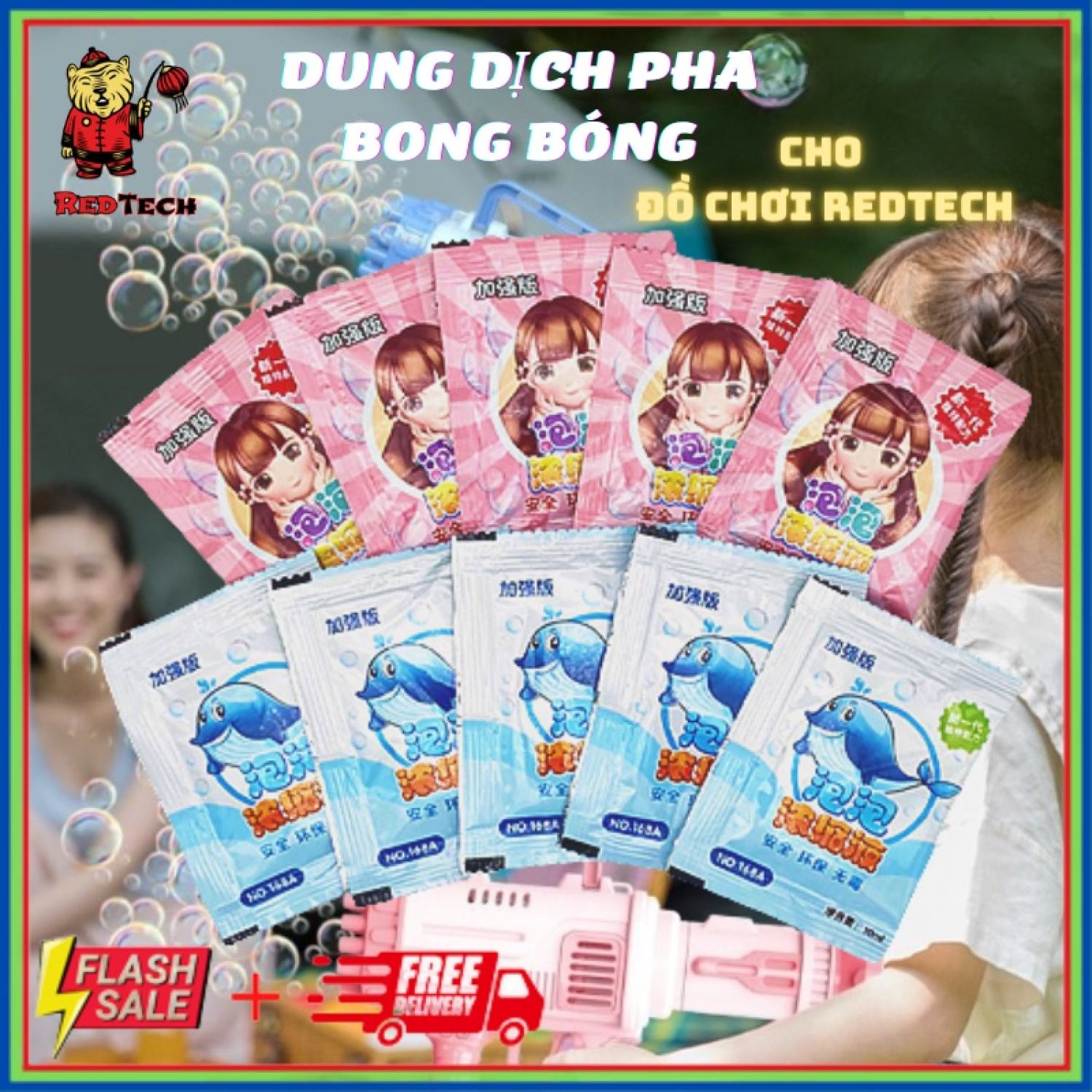 Nước pha bong bóng xà phòng - túi,gói xà phòng dành cho đồ chơi súnɡ bong bóng xà phòng RedTech.