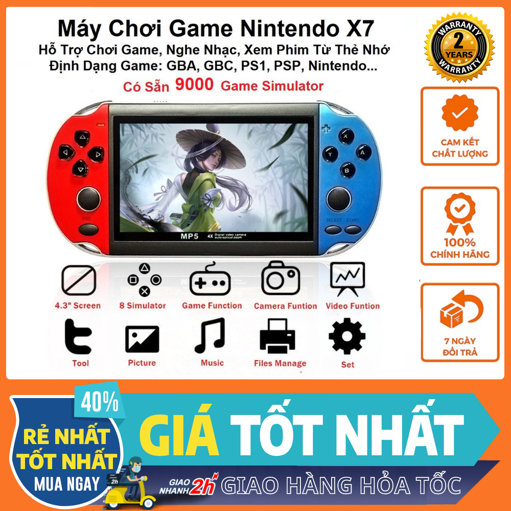 Máy chơi game cầm tay X7 , màn hình 4.3 inch 8gb - 9000 game , chơi game , xem phim , nghe nhạc , máy chơi game 4 nút , máy chơi game điện tử , máy chơi game mini , máy chơi game psp . máy chơi game , Bảo hành 2 năm