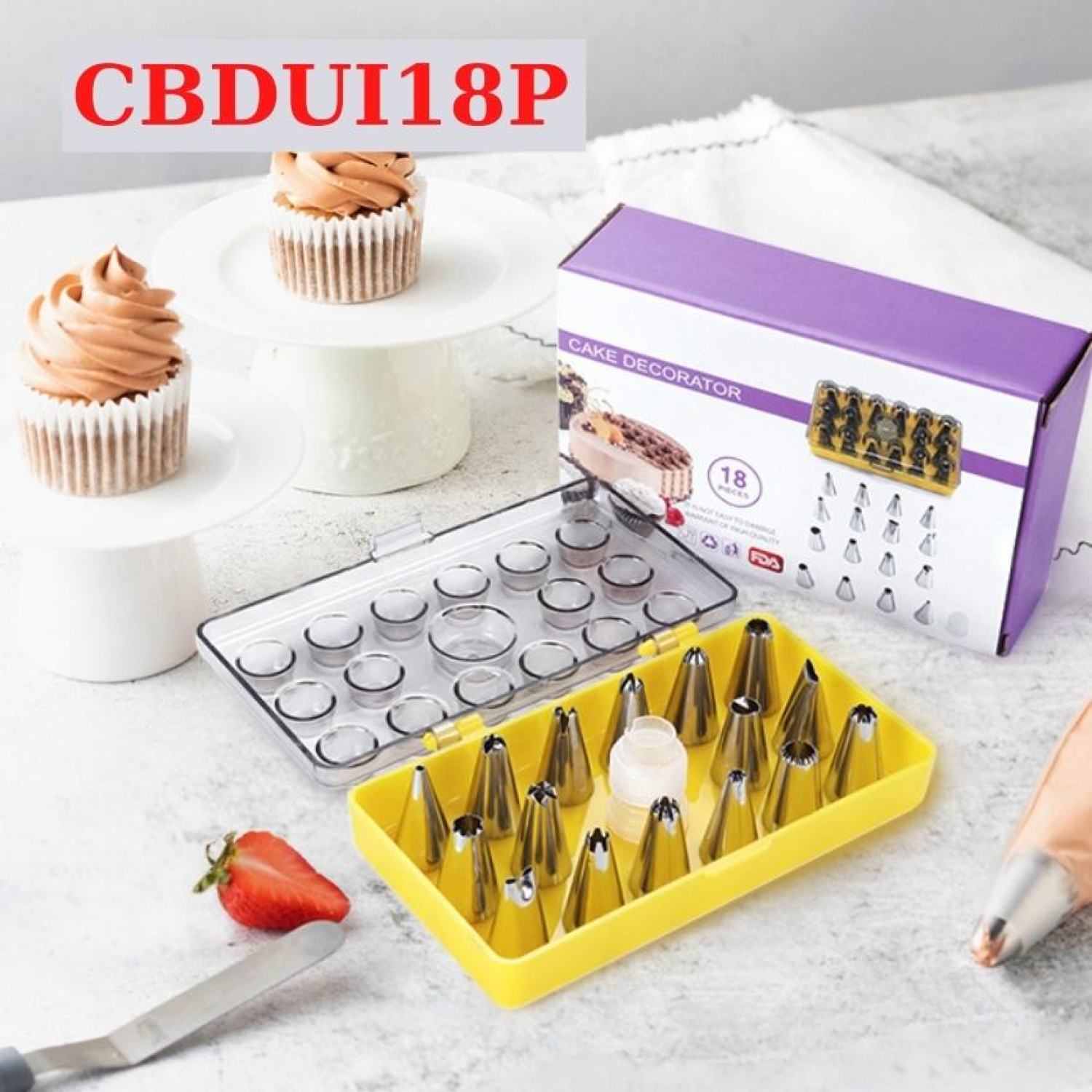 Đui bắt kem set hộp 18 đui bắt kem dụng cụ làm bánh sinh nhật - cbdui18p