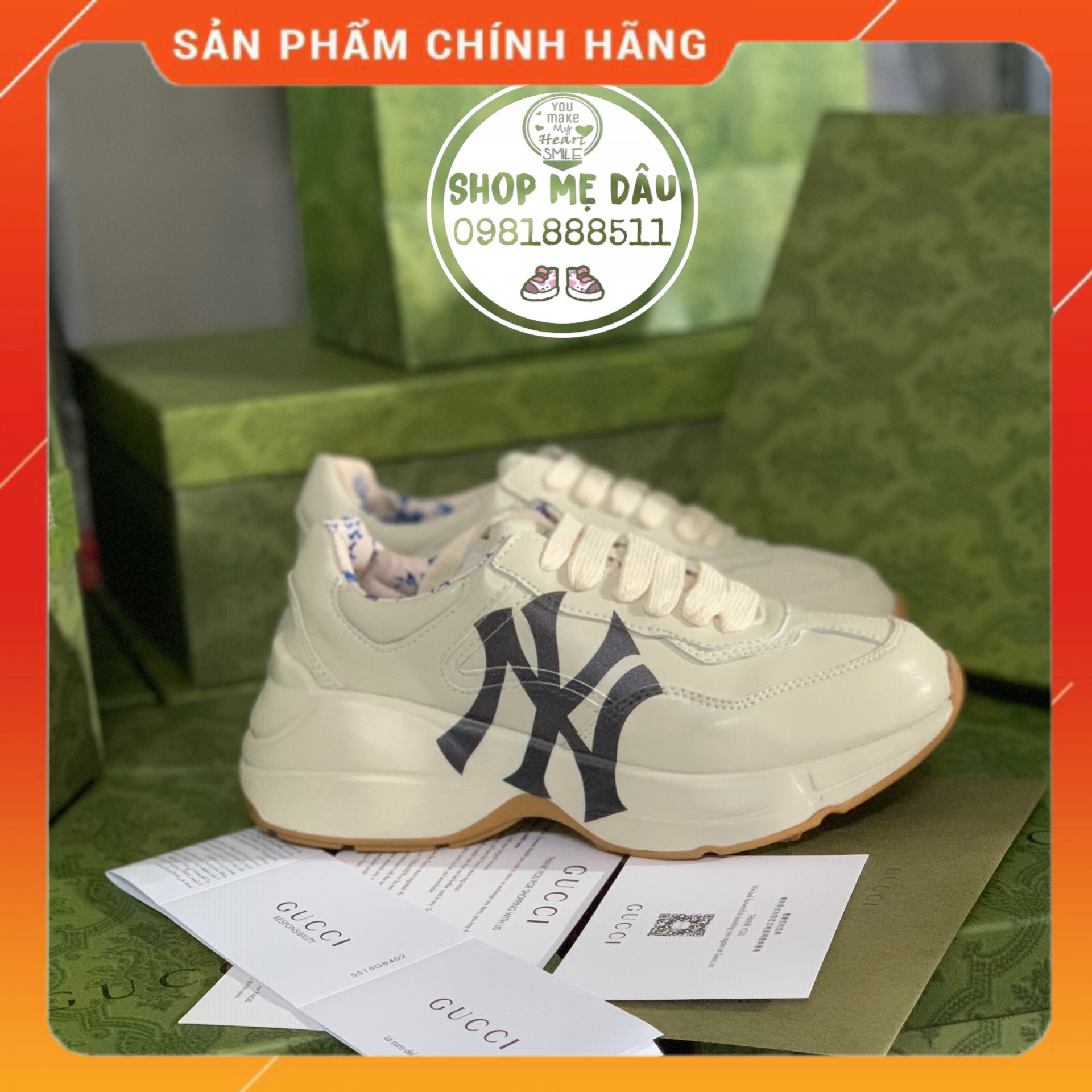 Giày Gucci NY, Sneaker thể thao nam nữ cao cấp full phụ kiện