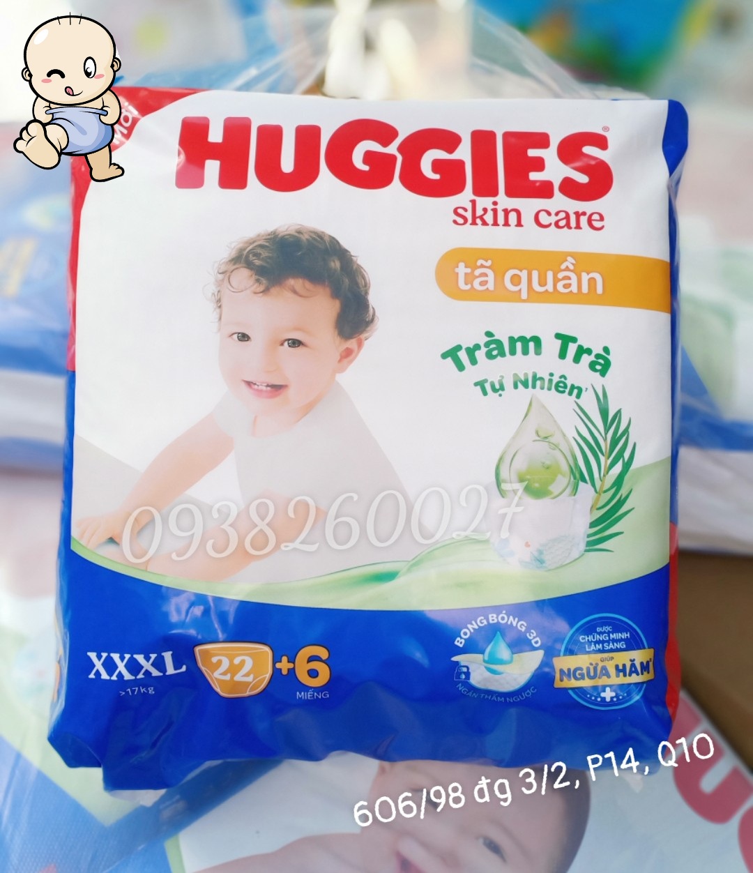 TÃ QUẦN HUGGIES XXXL 22+6 MIẾNG (Bé 17-25 kg)