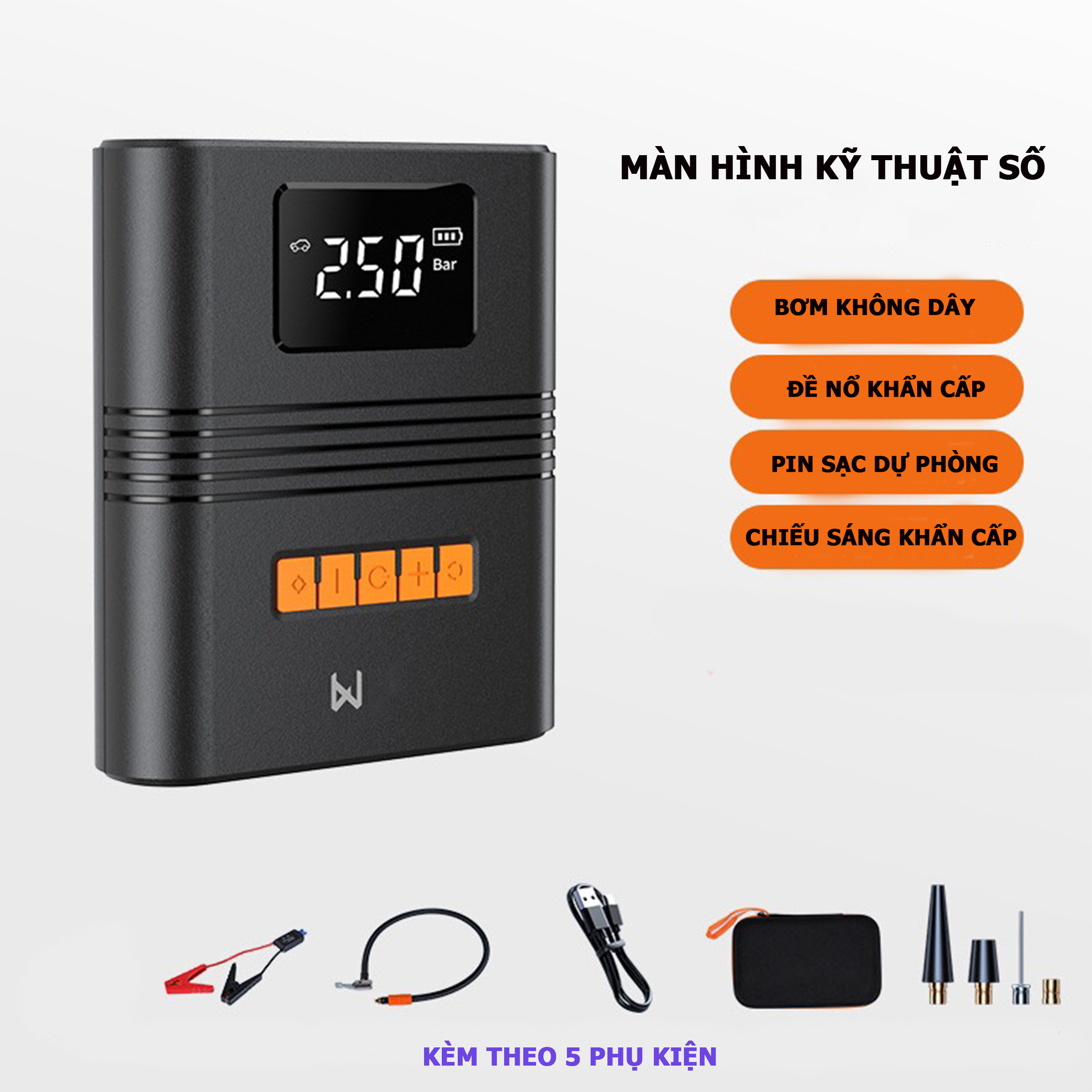 Kích bình đề nổ khẩn cấp ô tô tích hợp bơm lốp mạnh mẽ và sạc dự phòng đèn led thoát hiểm