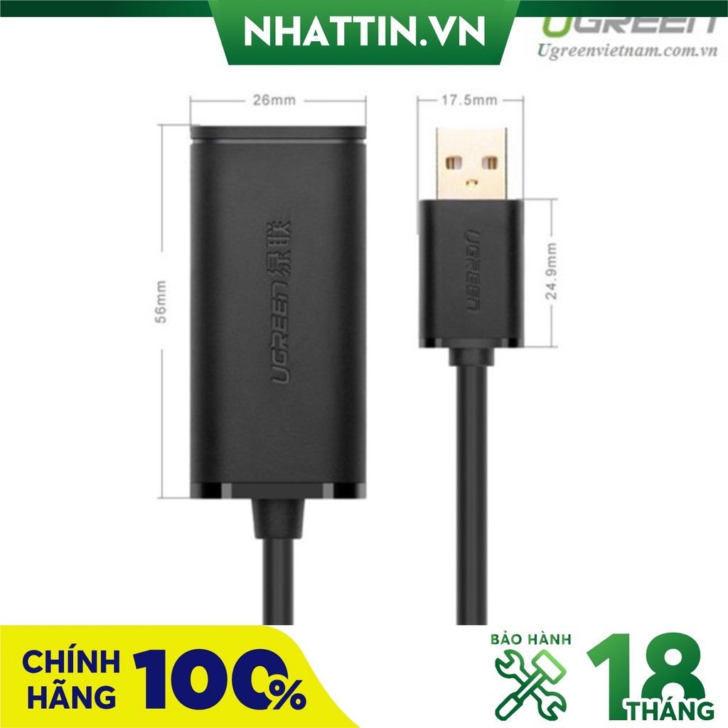 Cáp usb 2.0 nối dài 5m có chíp khuếch đại chính hãng ugreen 10319 - phân phối chính hãng
