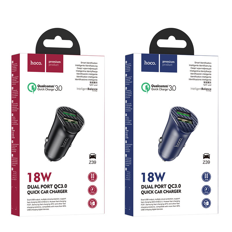 Tẩu sạc ô tô hoco z39 2 cổng usb qc 3.0