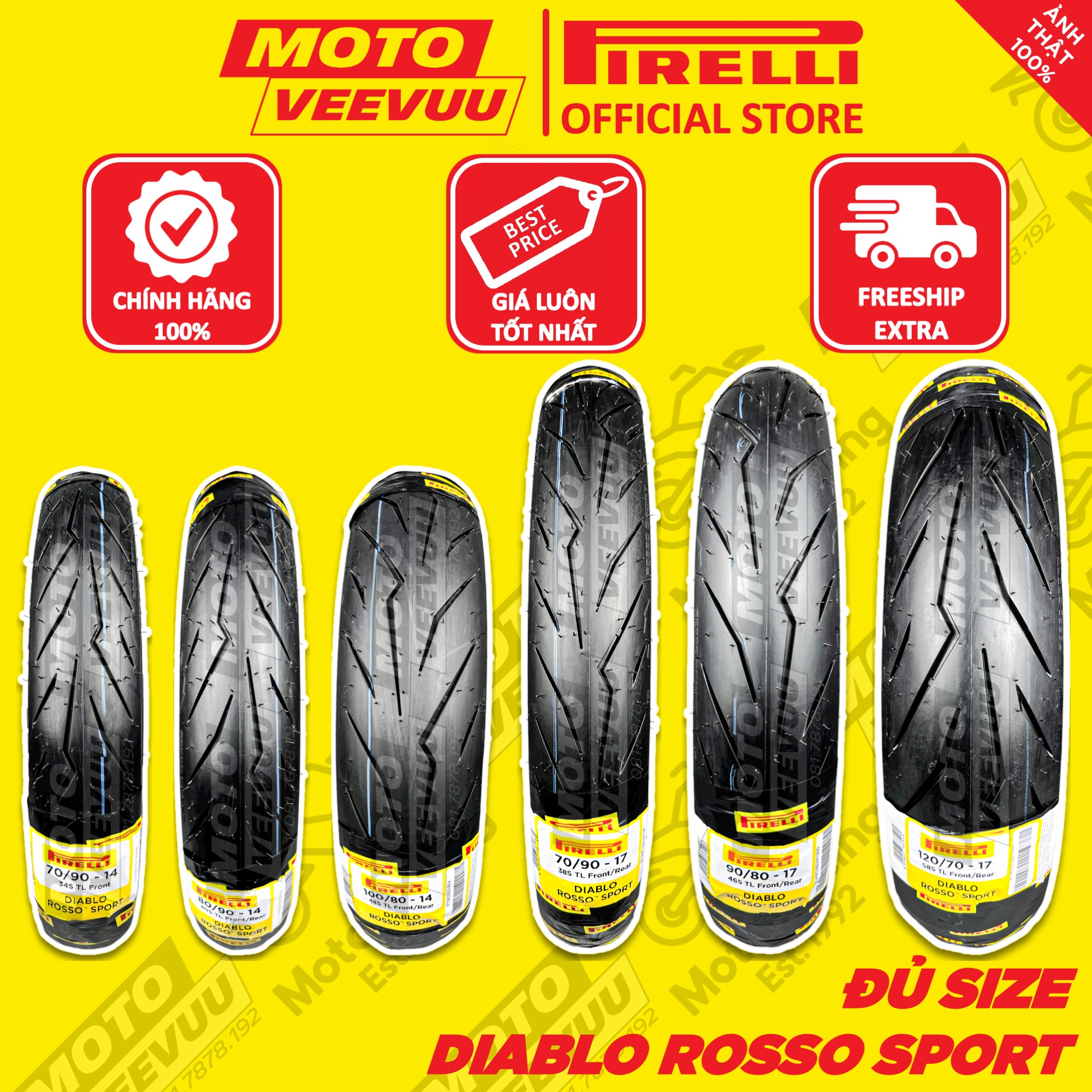 Vỏ lốp xe máy PIRELLI Diablo Rosso Sport đủ size xe ga xe số 60 70 80 90 100 110 120 130 140 150 14 17