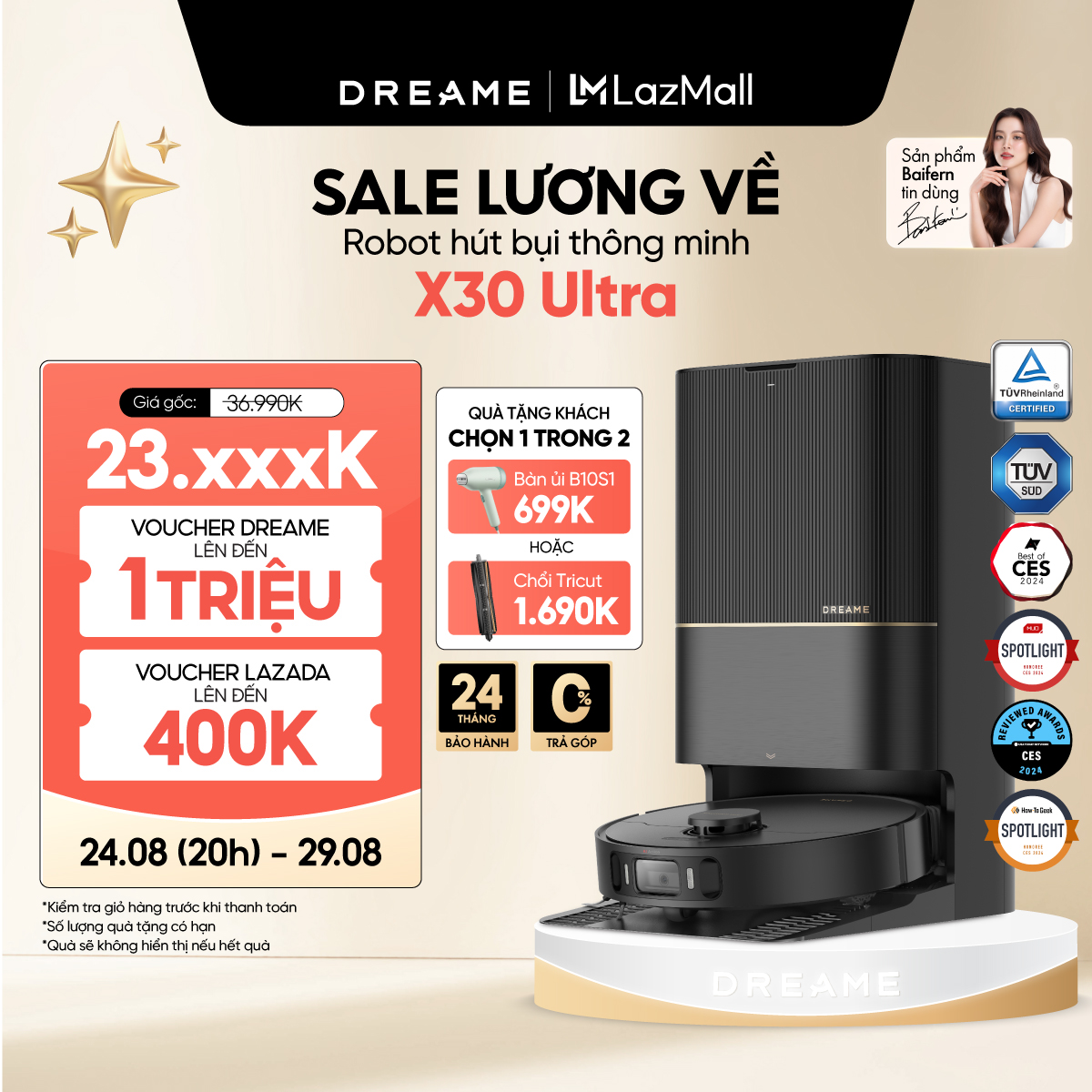 Robot hút bụi lau sàn chuyên dụng Dreame X30 Ultra - Bản quốc tế - Bảo hành 24 tháng