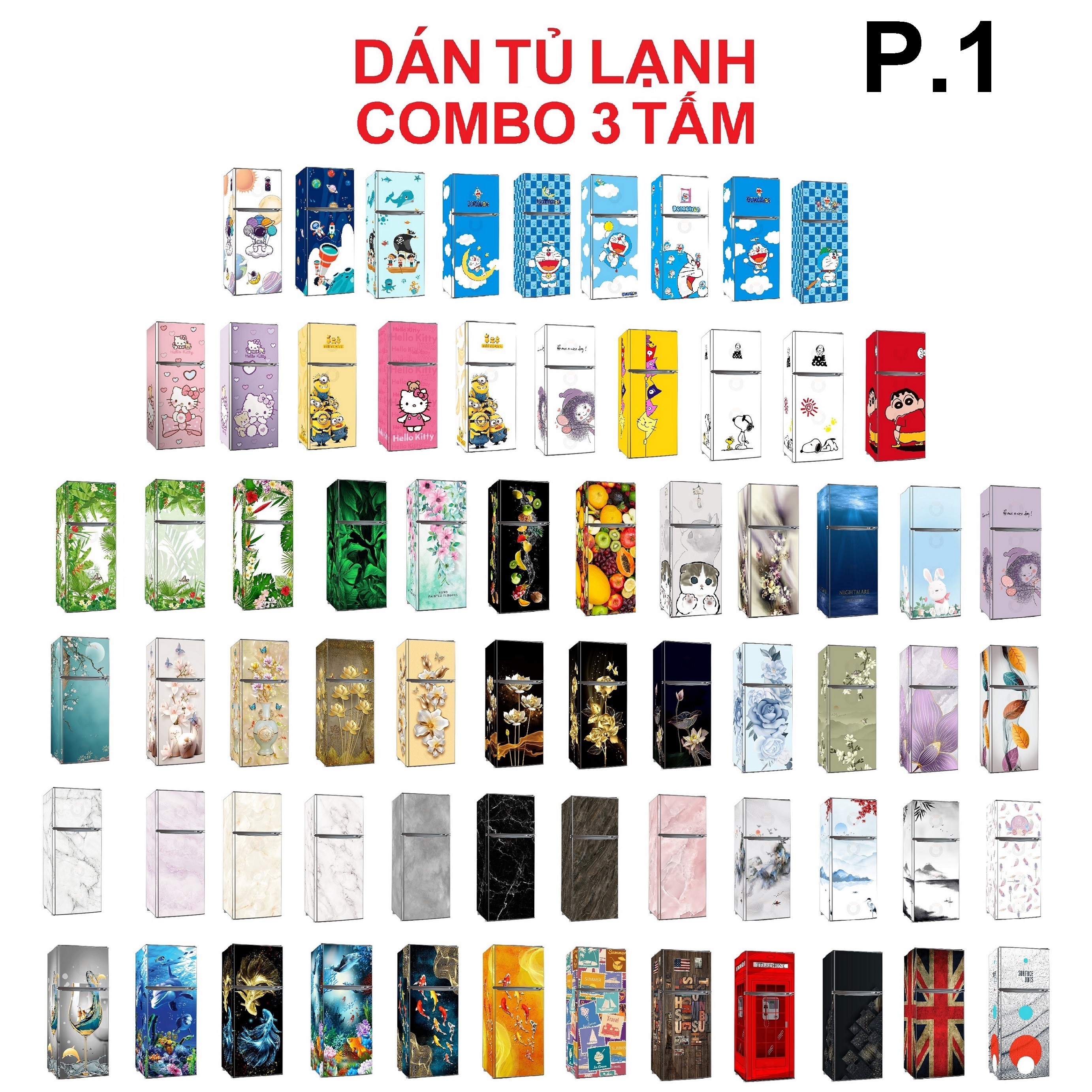 Combo 3 tấm decal dán tủ lạnh - phần 1