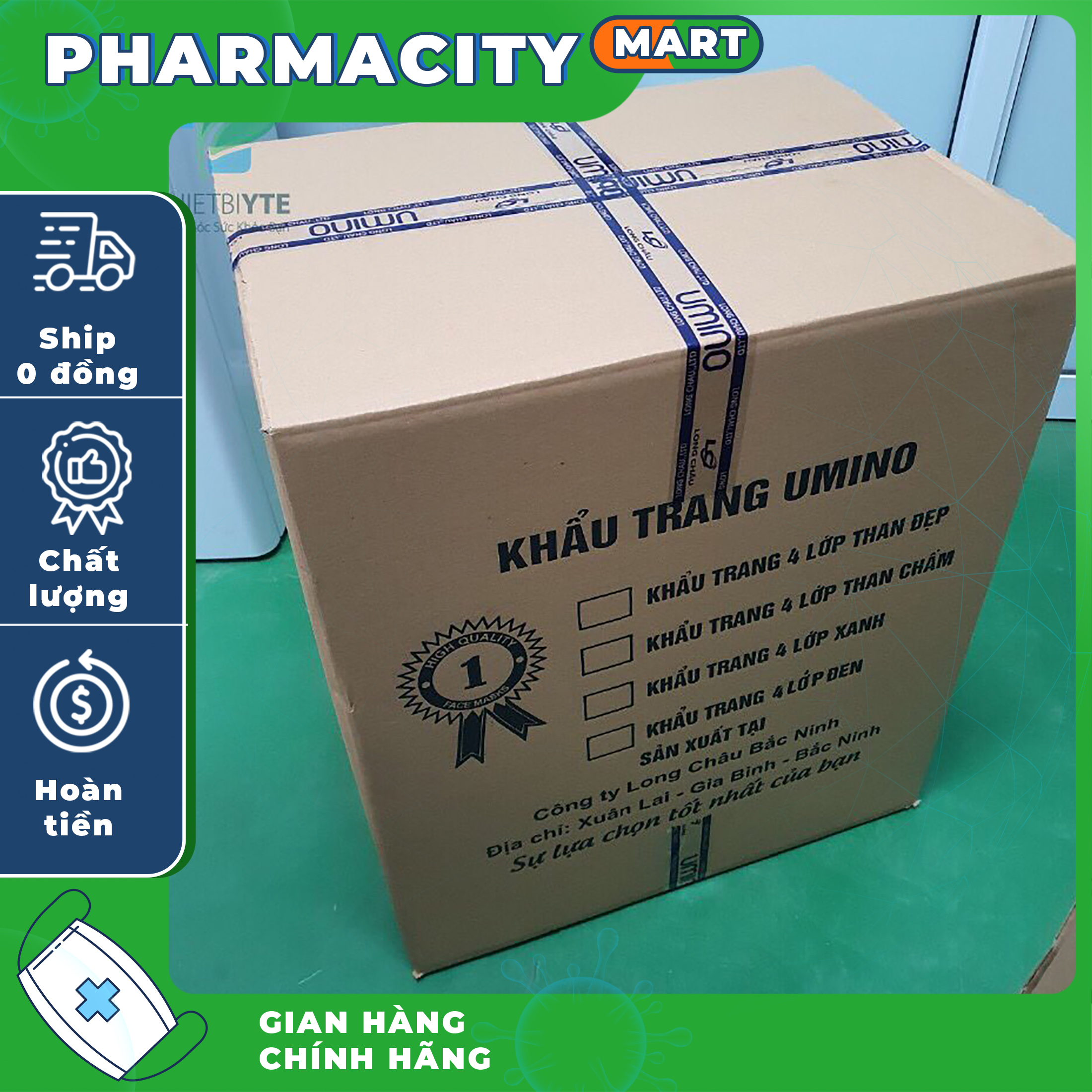 [Sỉ Nguyên Thùng] [1 thùng 50 hộp ] Khẩu Trang Y Tế UMINO 4 Lớp dập LOGO Hộp 50 Chiếc Tác Dụng Kháng Khuẩn Lọc Bụi Mịn