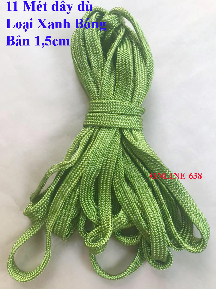 Dây dù xanh bóng loại tốt - Bản 1,5cm , dày 0,3cm  . 10 Mét . Dùng để giăng võng, cột hàng