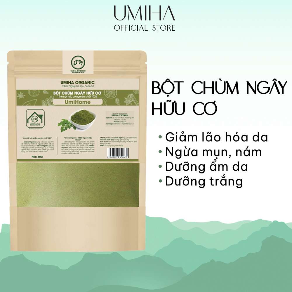 Bột Chùm Ngây đắp mặt nạ hữu cơ UMIHOME nguyên chất 40g | Moringa powder 100% Organic