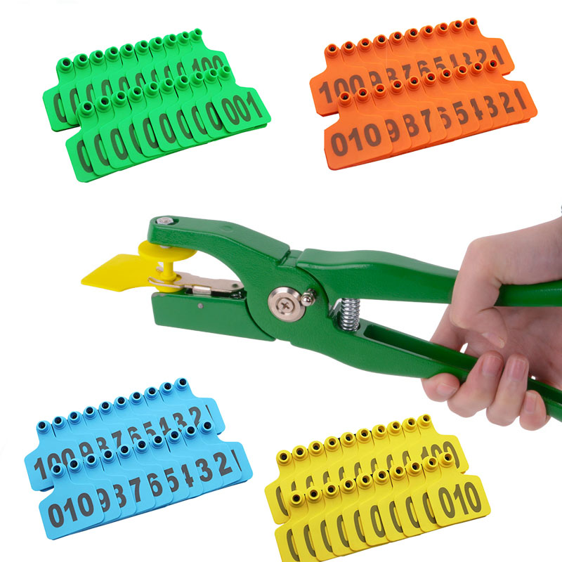 Kìm bấm thẻ tai trâu, bò, dê, cừu, combo 100pcs thẻ đeo tai gia súc, thẻ tai động vật thiết thực dễ sử dụng có số