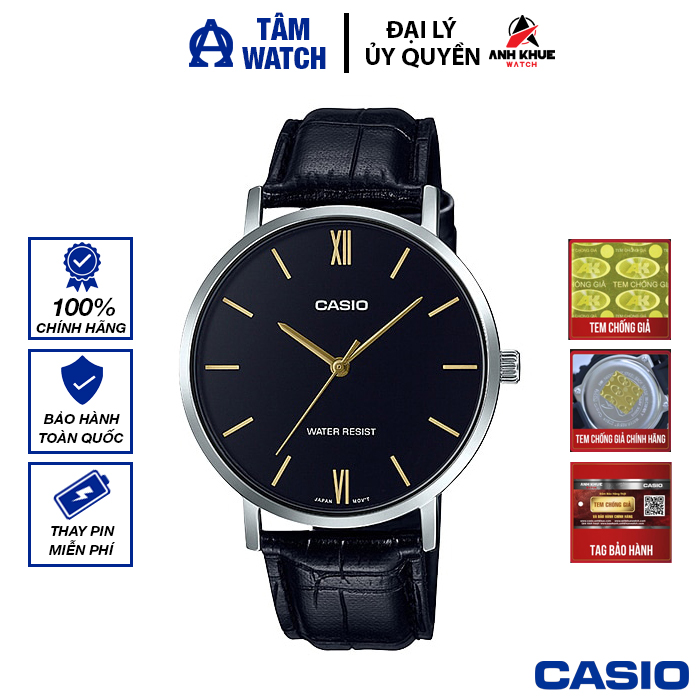 Đồng hồ nam dây da casio standard chính hãng anh khuê mtp-vt01l-1budf