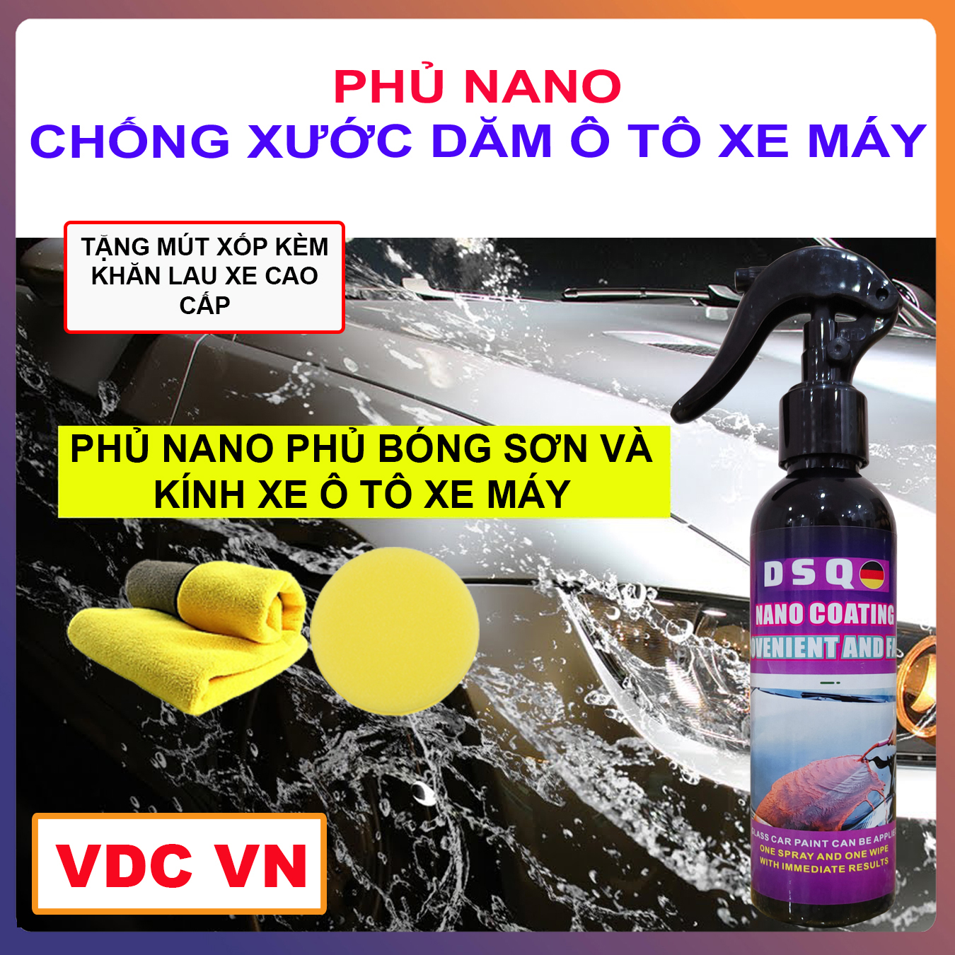 Chai xịt phủ nano ô tô - bình xịt phủ nano ô tô - dung dịch phủ nano kính ô tô chống nước - sơn phủ bóng xe ô tô - công nghệ đức- dsq nano coating 200 ml - taobaovdcvn