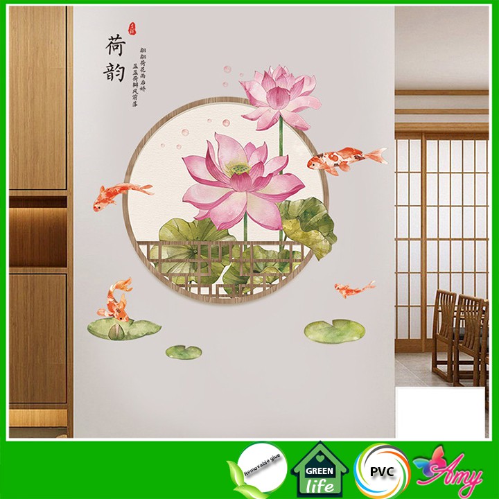 Decal dán tường hoa sen 11 trang trí nhà cửa siêu đẹp sáng tạo amyshop