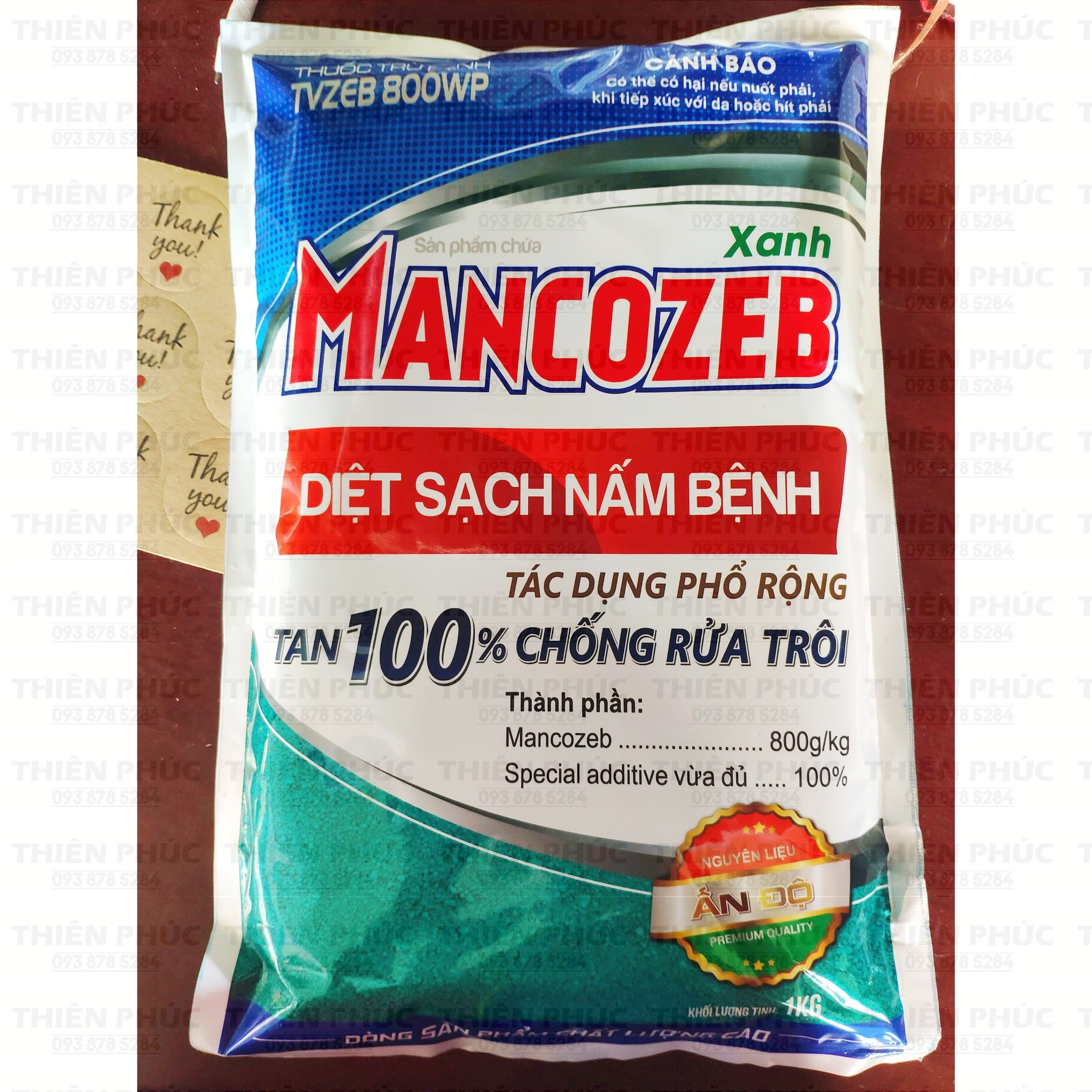 Mancozeb xanh 800wp 1kg - thuốc trừ bệnh thán thư, vàng lá, thối nhũng, rỉ sắt manozeb