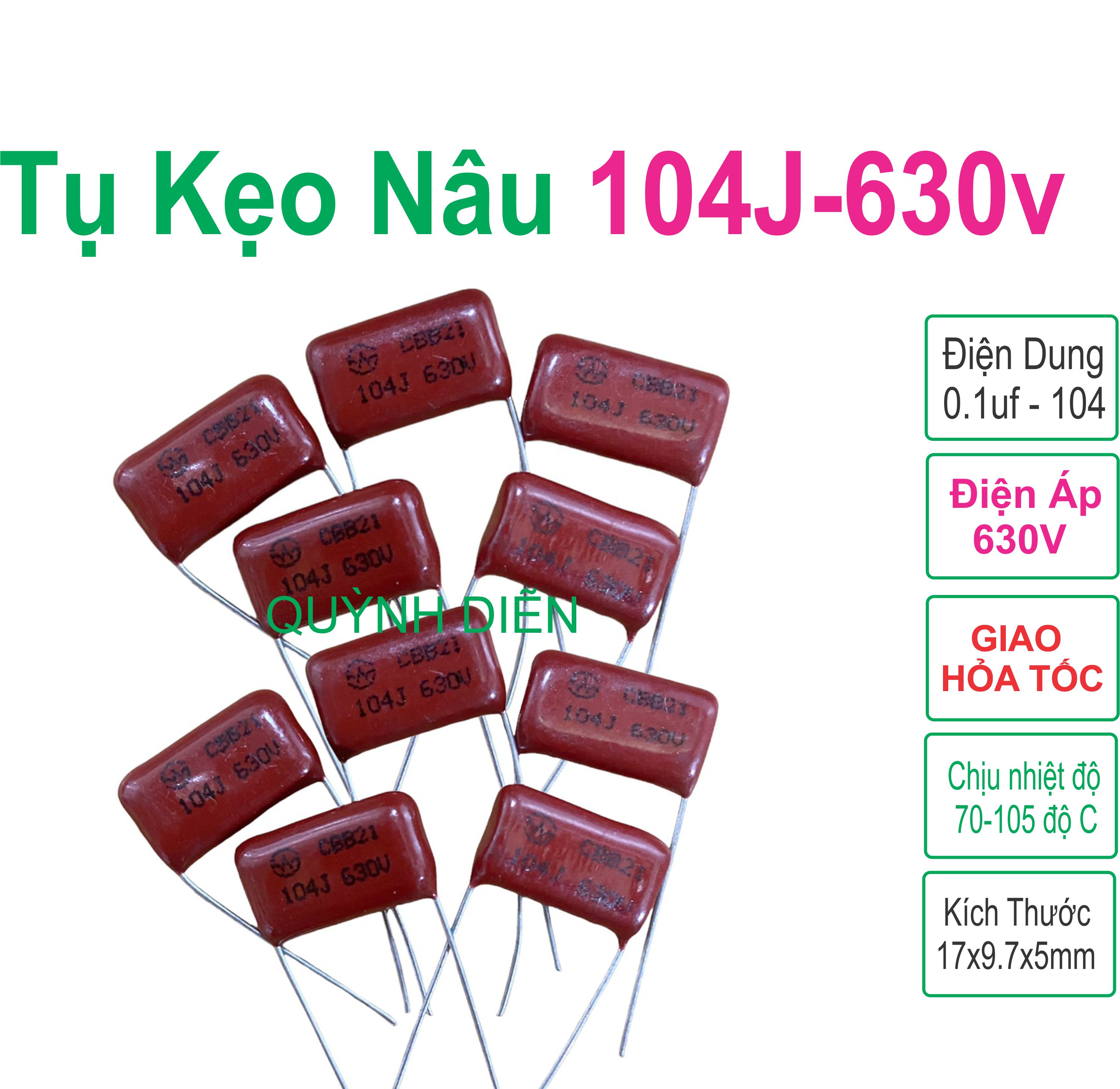 Combo 100 con tụ gốm - tụ kẹo nâu đỏ cbb21 104j 630v quỳnh diễn
