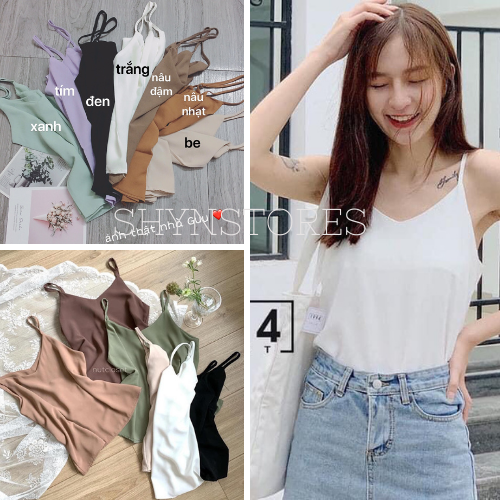 Áo 2 dây Shynstores - áo 2 dây cổ tim vải đũi form rộng nhiều màu freeship