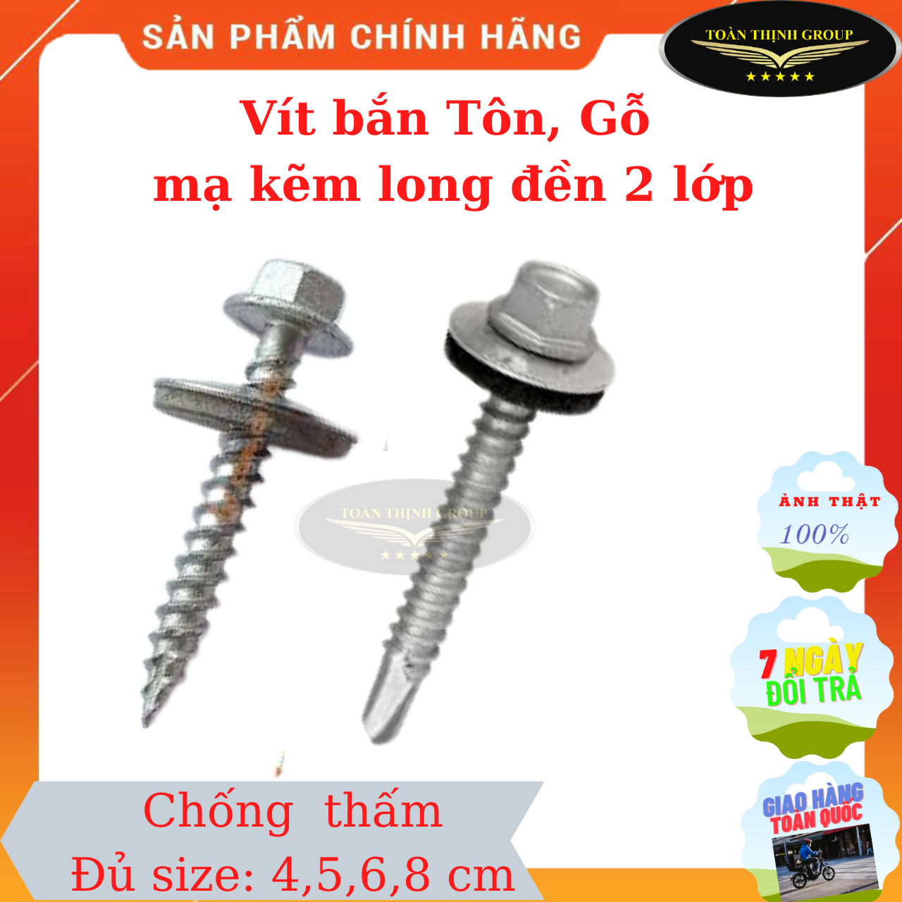 Vít Bắn Tôn Gỗ Chống Thấm Mạ Kẽm Long Đen 2 Lớp Đủ Kích Cỡ 4cm5cm6cm8cm