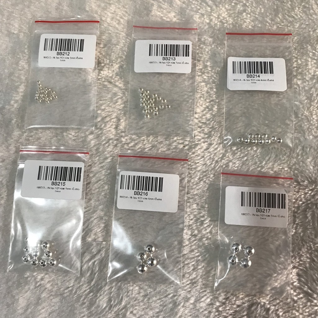 Bạc 925- bi bạc size 2/3/4/5/6/7/8mm - 20 cái/10 cái/ 4 cái/ bịch