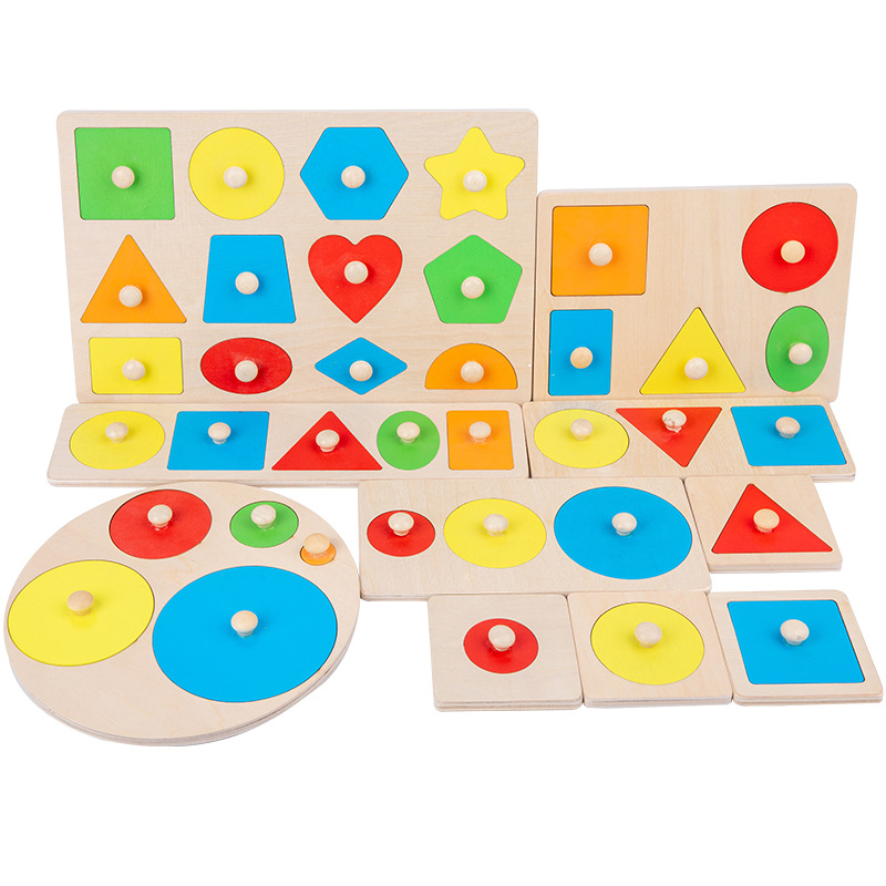 Montessori hình học đầy màu sắc nắm bắt Hội Đồng Quản trị bằng gỗ 3D đồ