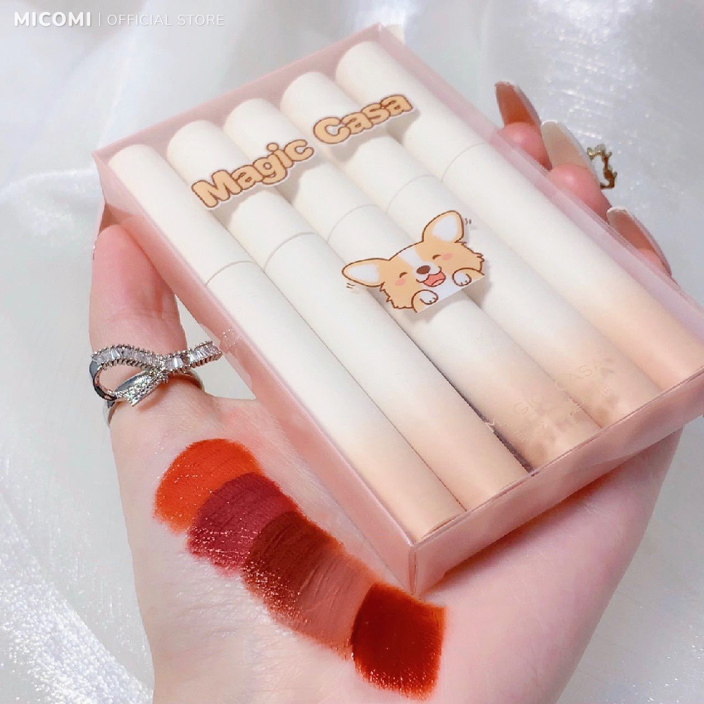 Son Kem Lì Set 5 Cây Màu Nhung Lì MAGIC CASA Corgi Siêu Xinh Chất Mềm Và Mịn Môi Trang Điểm Make Up MICOMI Cosmetics